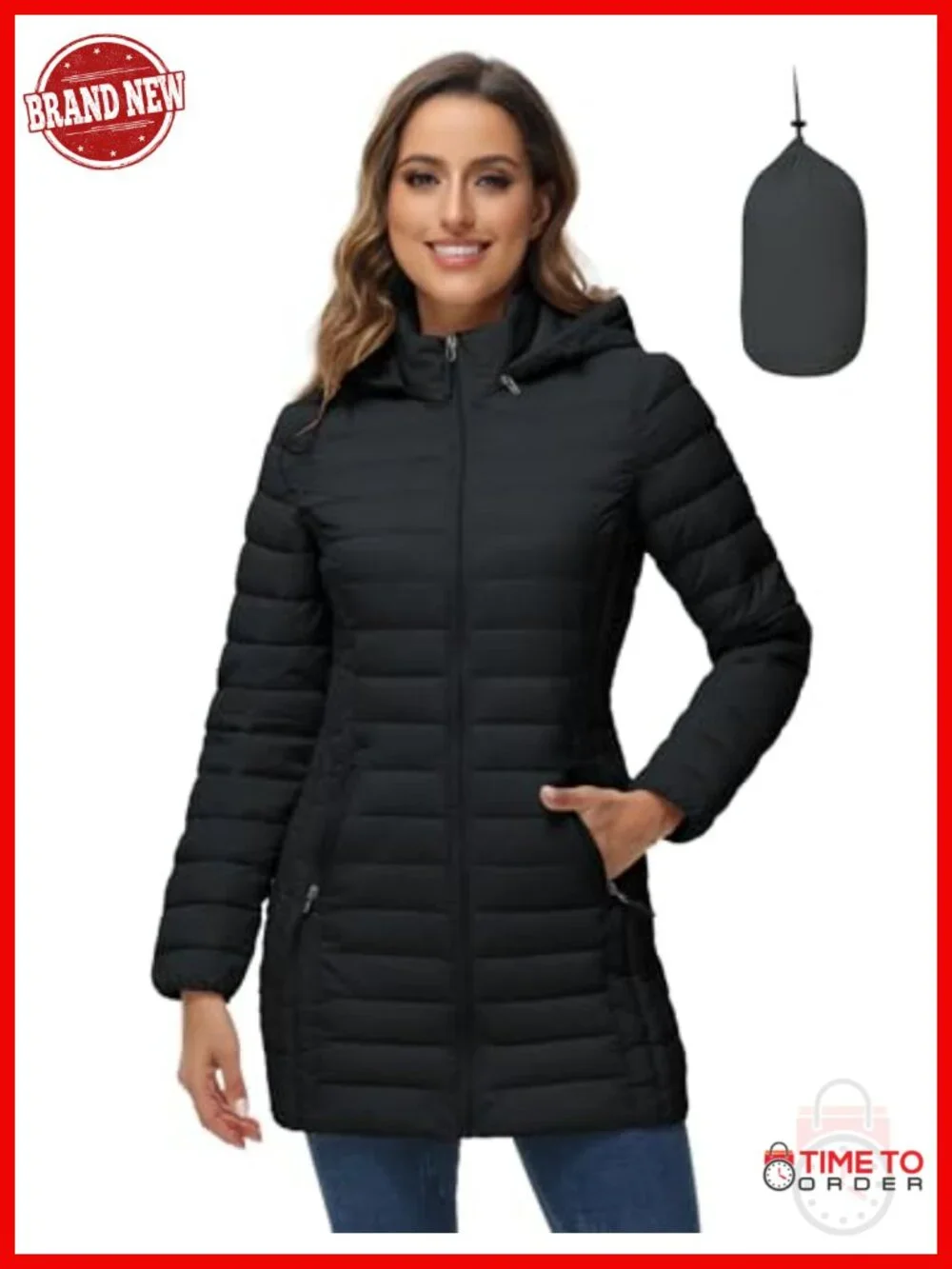 Womens Packable Puffer Jacket Hooded Lightweight Quilted Travel Coat